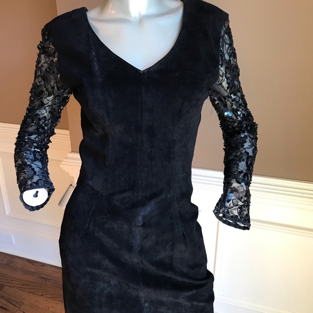 Vintage Positano Pelle suede w/lace dress. Petite